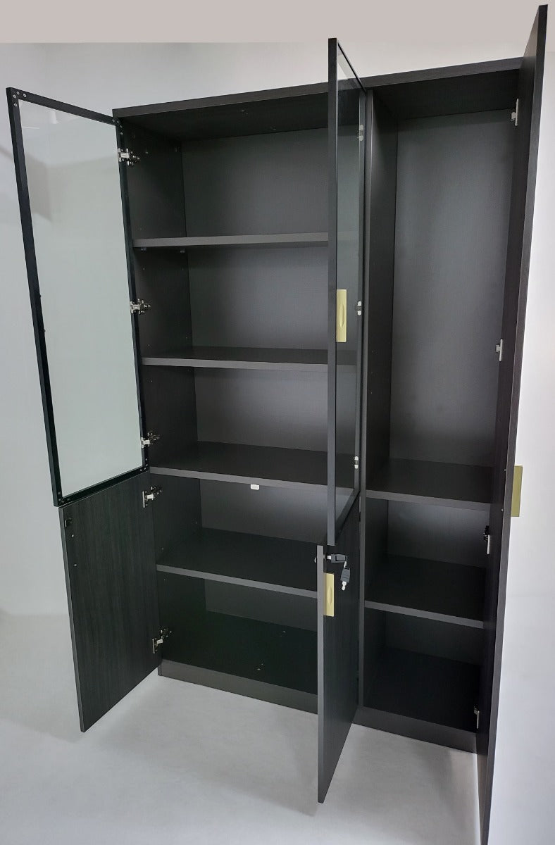 Modern Modular 1200mm Wide Three Door Bookcase in Grey Oak - HS0412